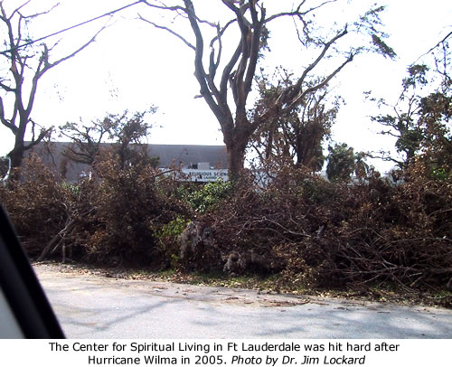 Caption: The Center for Spiritual Living in Ft Lauderdale was hit hard after Hurricane Wilma in 2005. Photo by Dr. Jim Lockard